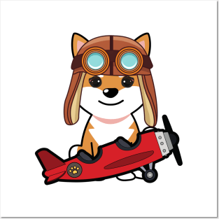 Cute orange dog is in a vintage airplane Posters and Art